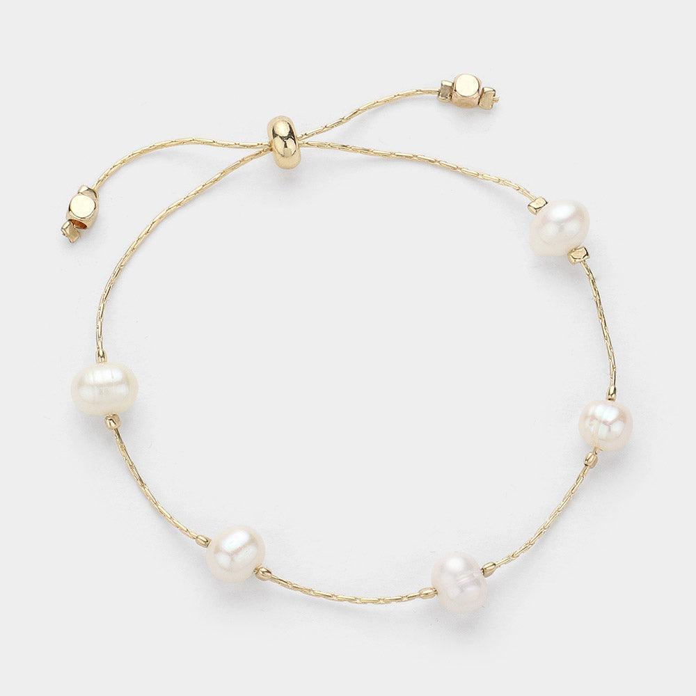 Cream Pearl Station Cinch Pull Tie Bracelet - Jewelry Store by Erik Rayo