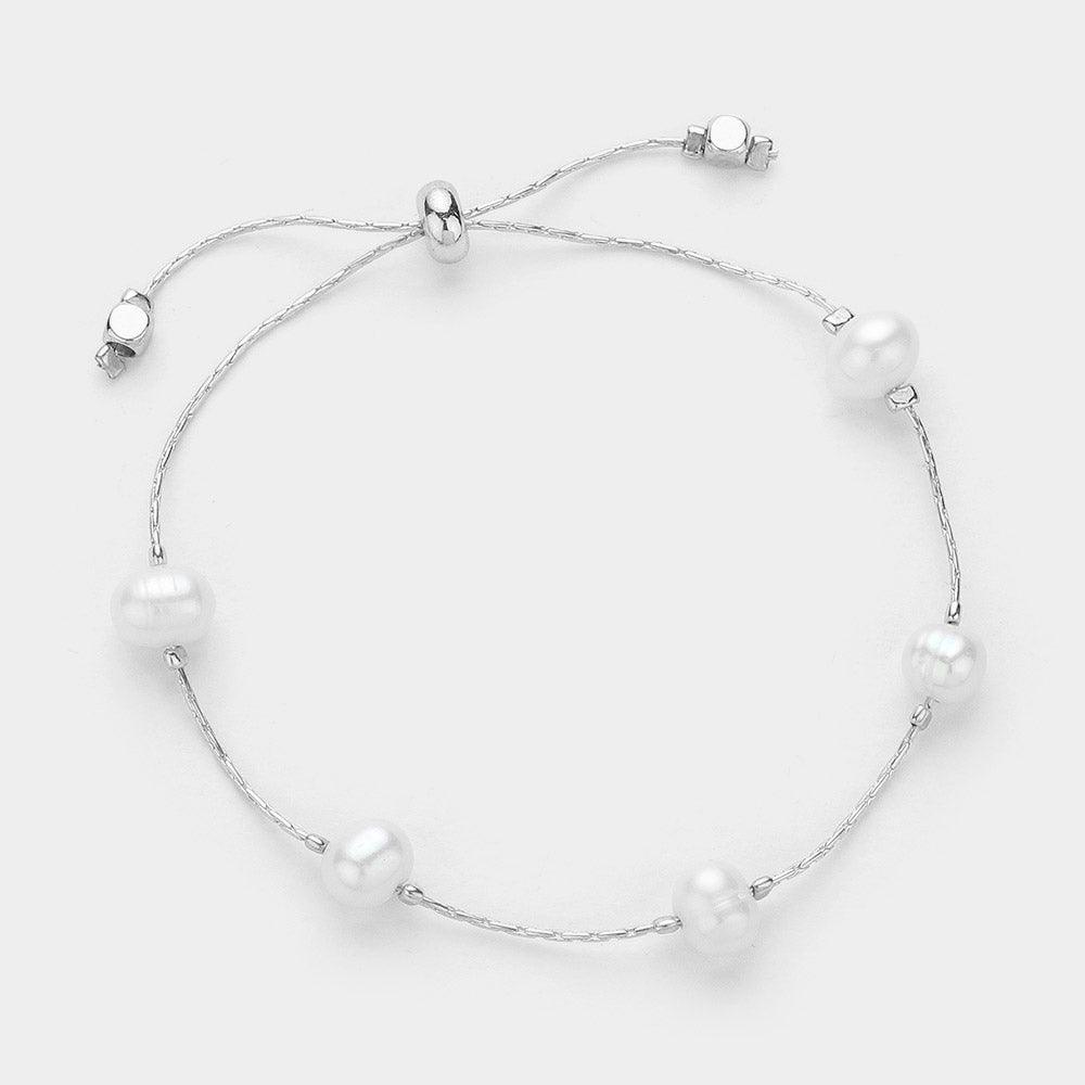 Cream Pearl Station Cinch Pull Tie Bracelet