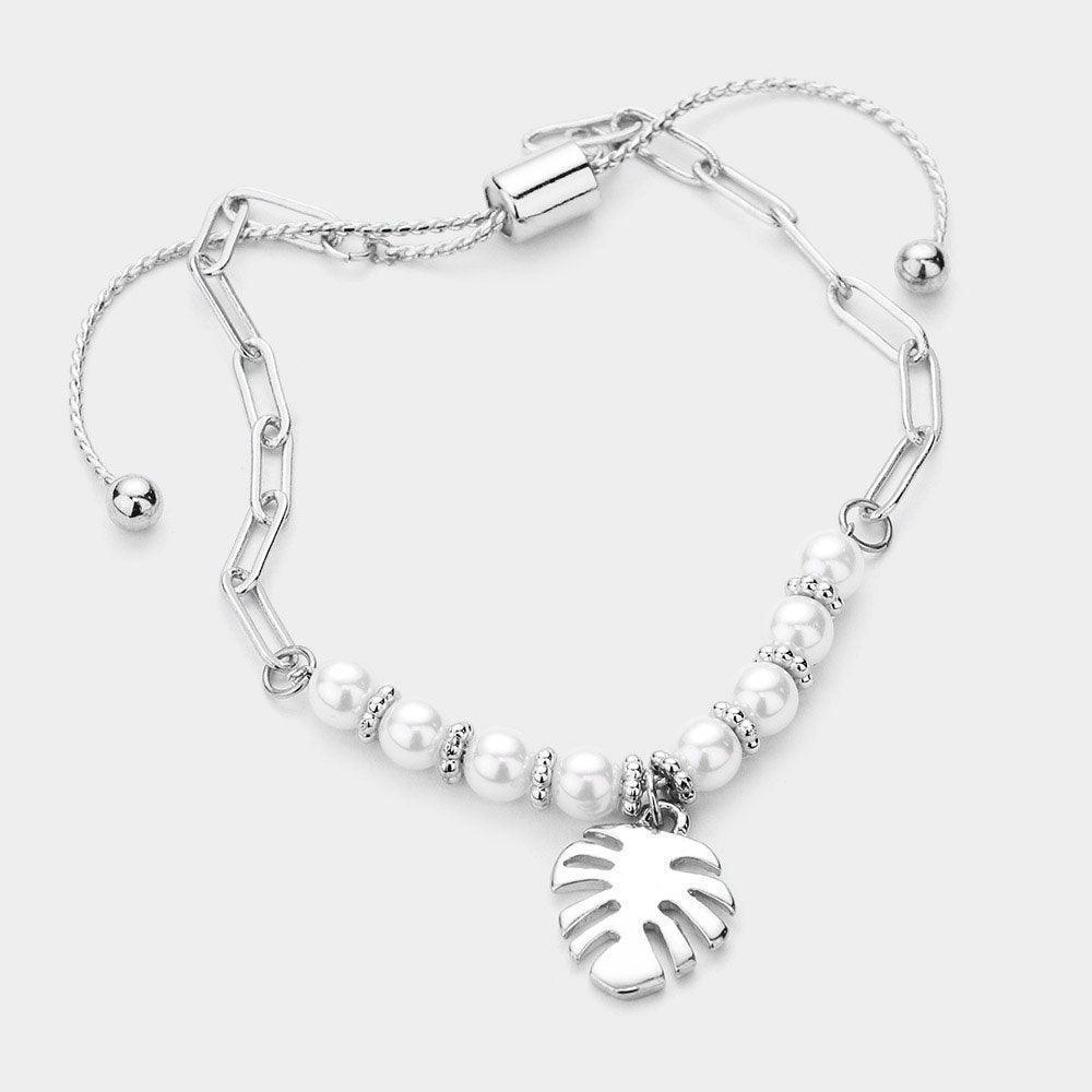 Pearl Metal Tropical Leaf Charm Adjustable Bracelet - Jewelry Store by Erik Rayo