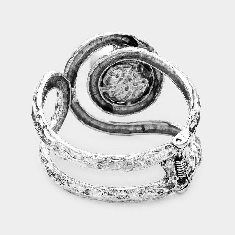 White Pearl Accented Abstract Metal Hinged Bracelet - Jewelry Store by Erik Rayo