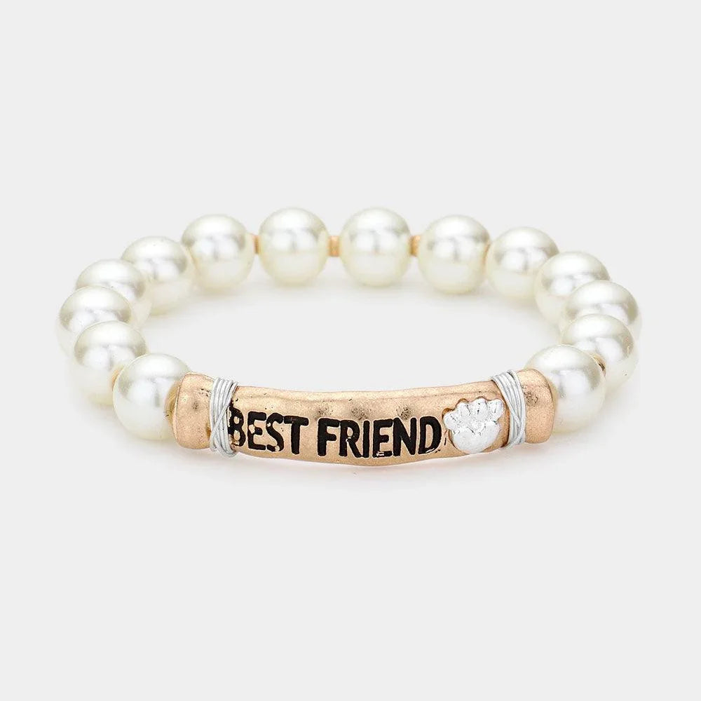 Gold BEST FRIEND Message Pearl Stretch Bracelet - Jewelry Store by Erik Rayo