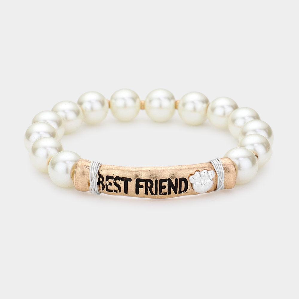 Gold BEST FRIEND Message Pearl Stretch Bracelet