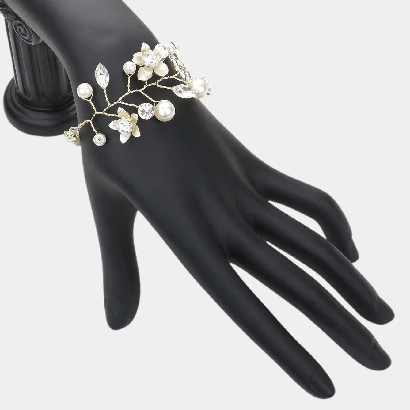 Cream Stone Embellished Flower Pearl Bracelet - Jewelry Store by Erik Rayo