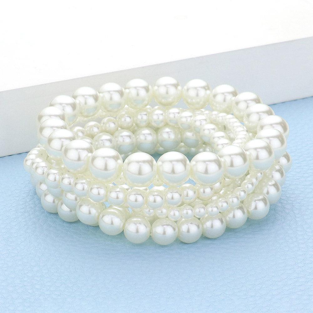 Cream 7PCS - Pearl Stretch Bracelets