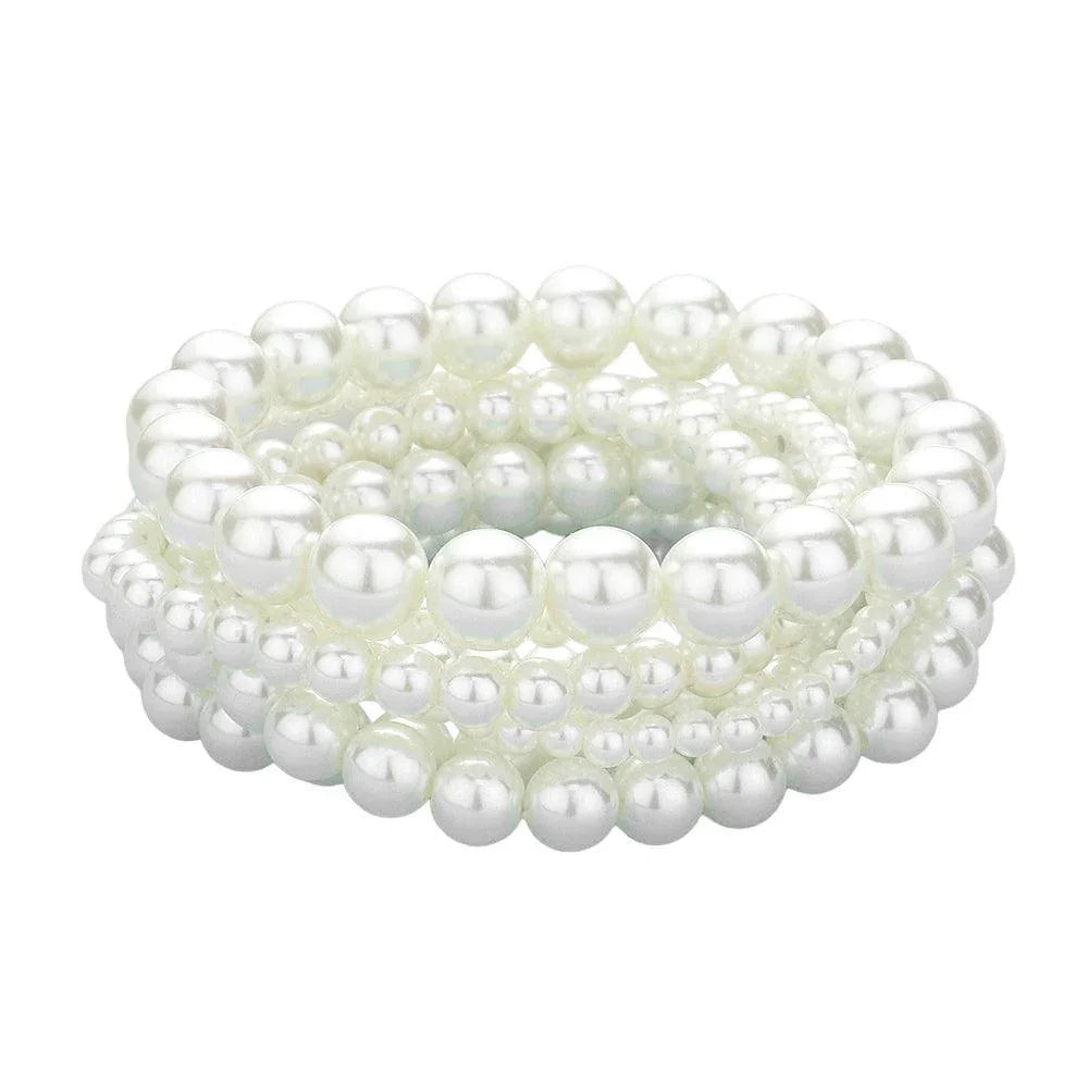 Cream 7PCS - Pearl Stretch Bracelets - Jewelry Store by Erik Rayo