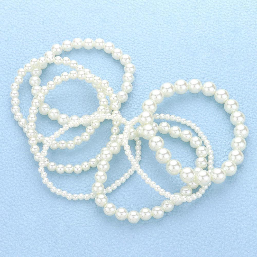 Cream 7PCS - Pearl Stretch Bracelets - Jewelry Store by Erik Rayo