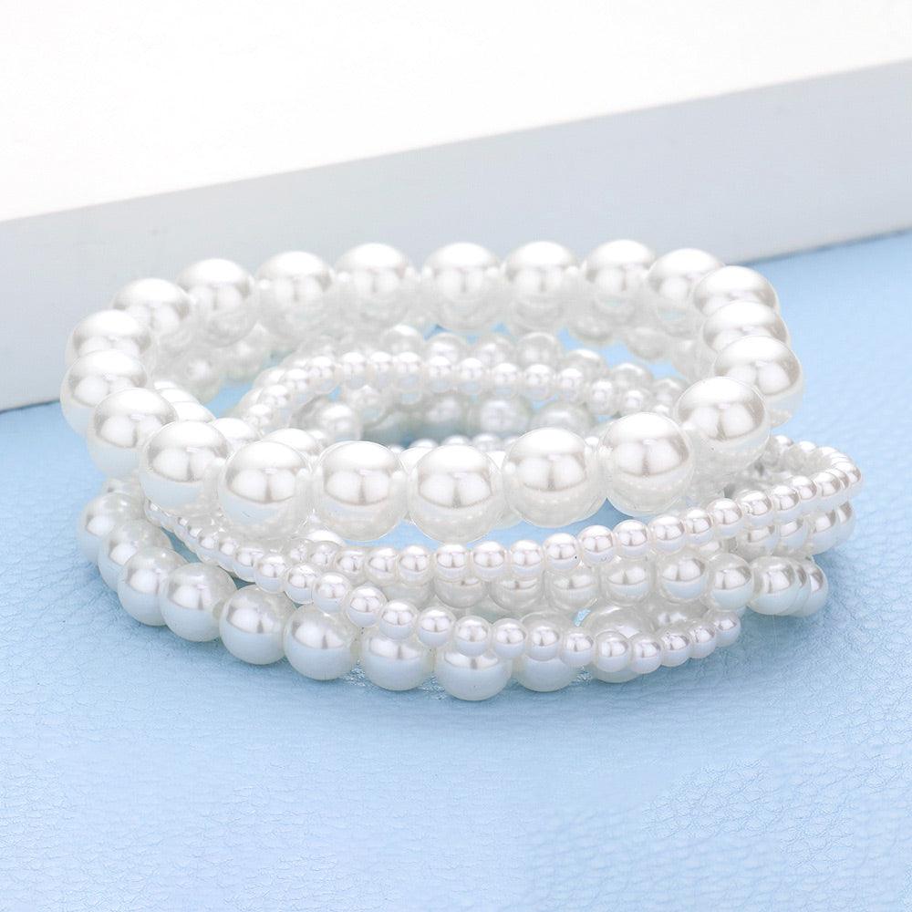 White 7PCS - Pearl Stretch Bracelets