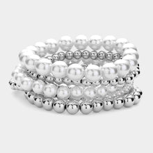 Load image into Gallery viewer, Cream 7PCS - Pearl Metal Ball Stretch Multi Layered Bracelets
