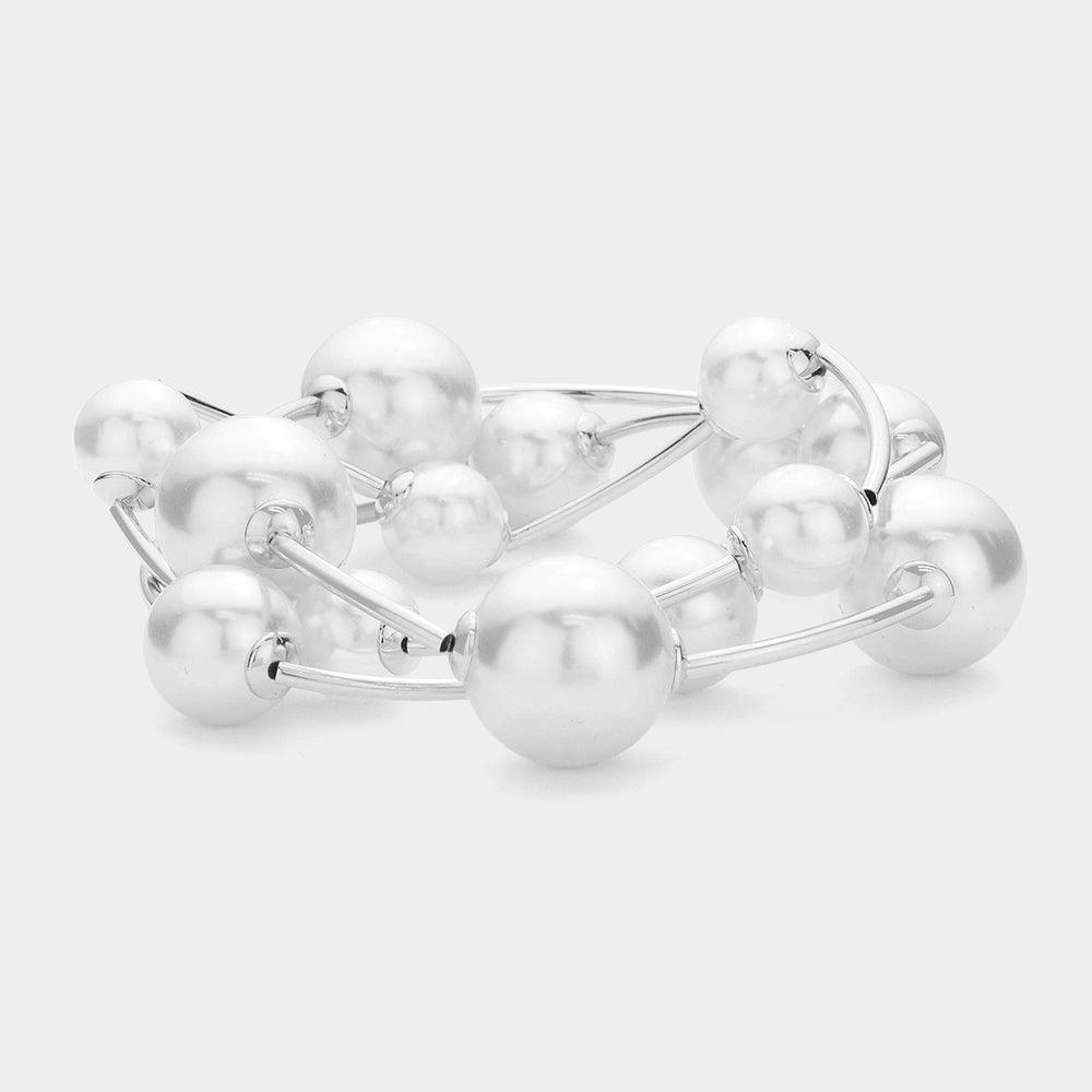 White 3PCS - Pearl Stretch Multi Layered Bracelets