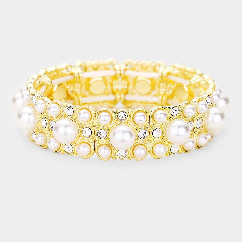 Gold Crystal Round Pearl Stretch Bracelet - Jewelry Store by Erik Rayo