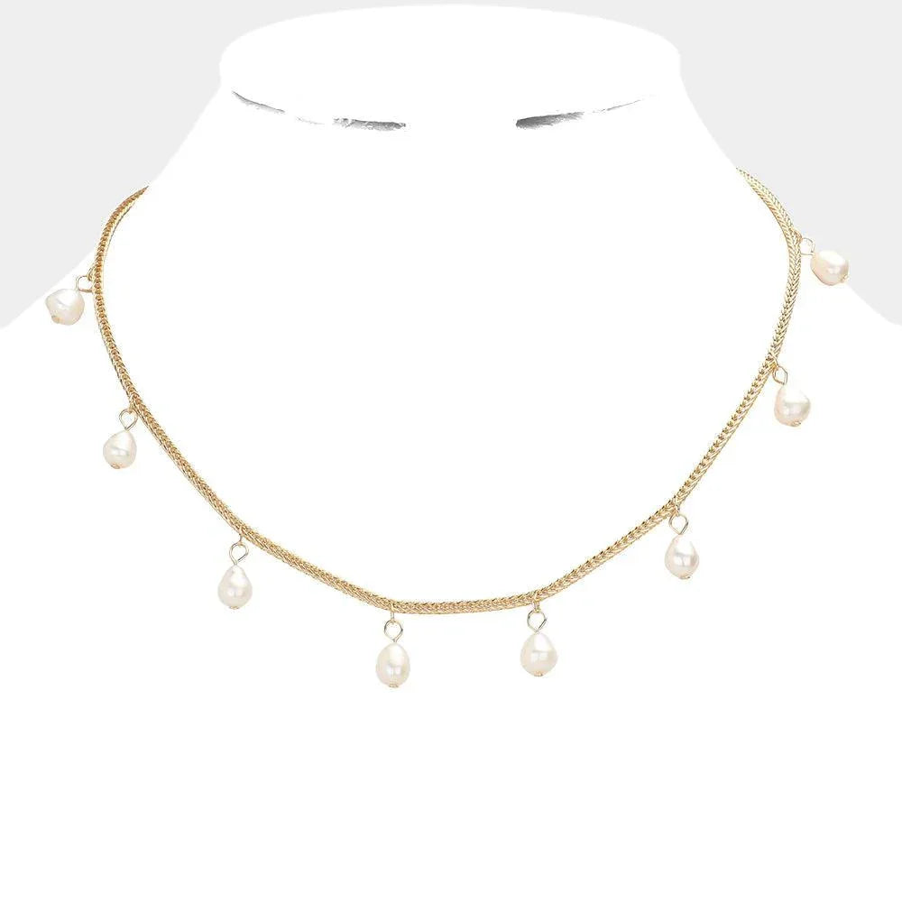 Gold Pearl Station Necklace - Jewelry Store by Erik Rayo