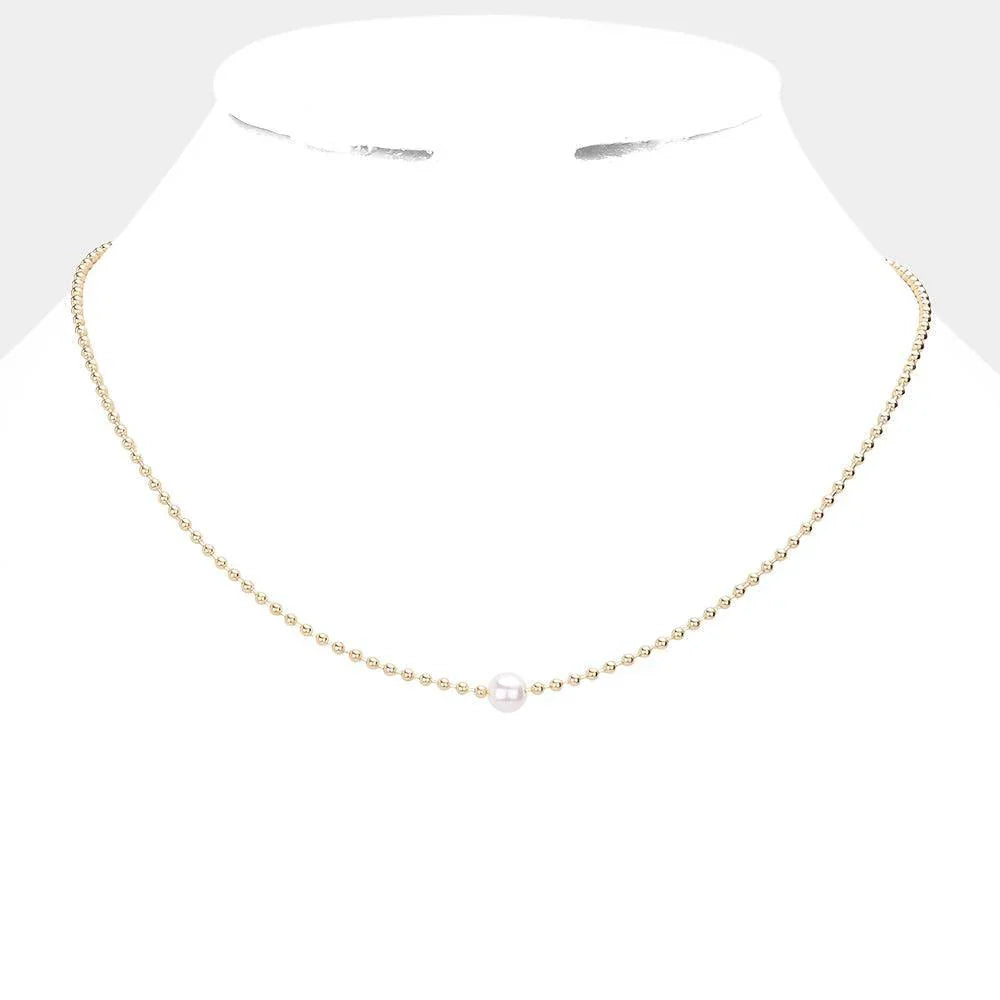 Gold Pearl Accented Metal Ball Necklace - Jewelry Store by Erik Rayo