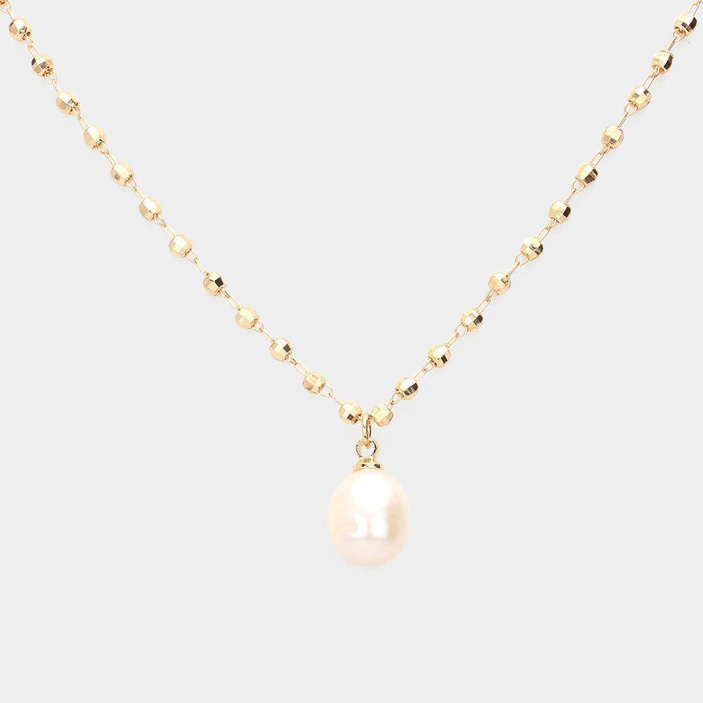 Cream Pearl Pendant Metal Bead Link Necklace - Jewelry Store by Erik Rayo