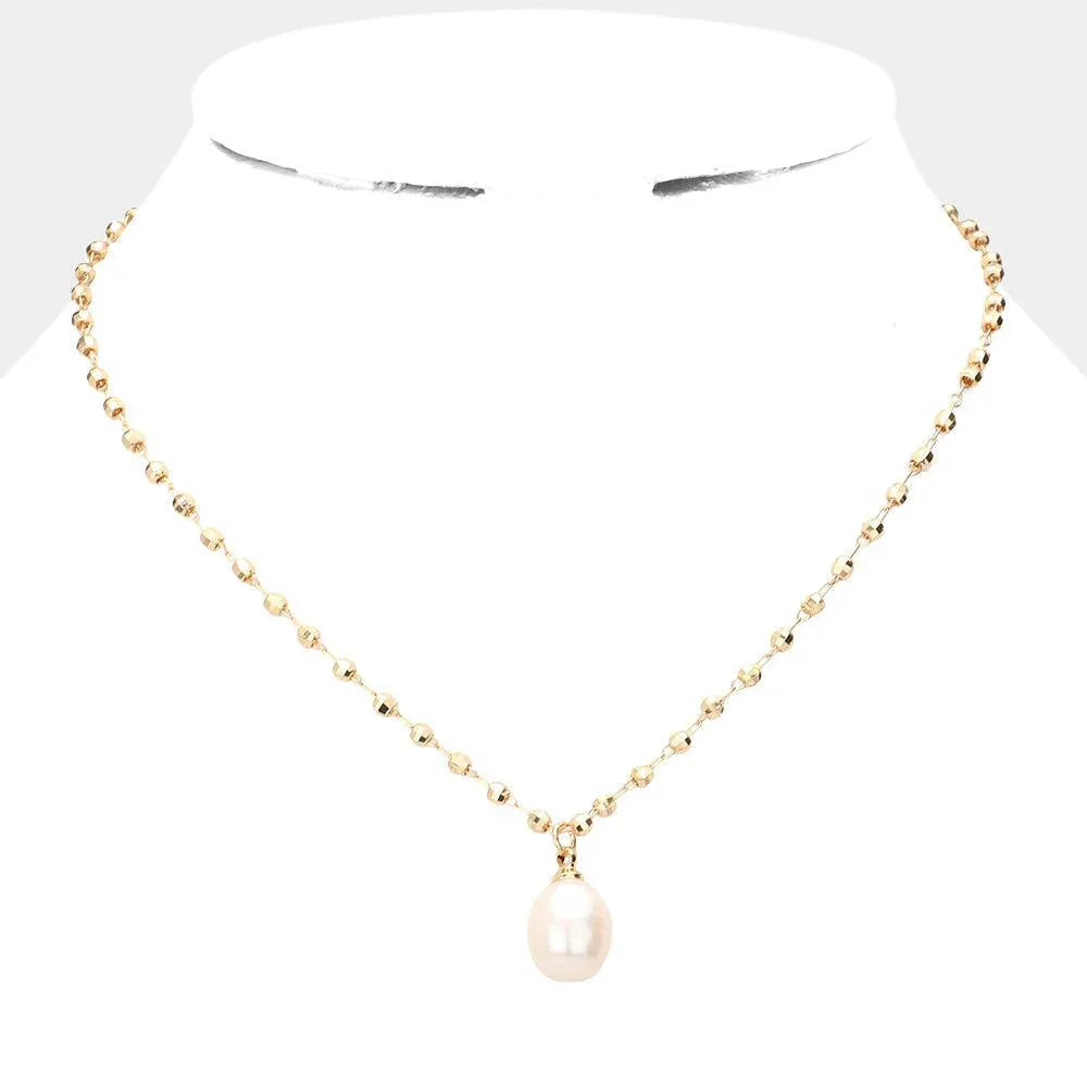 Cream Pearl Pendant Metal Bead Link Necklace - Jewelry Store by Erik Rayo