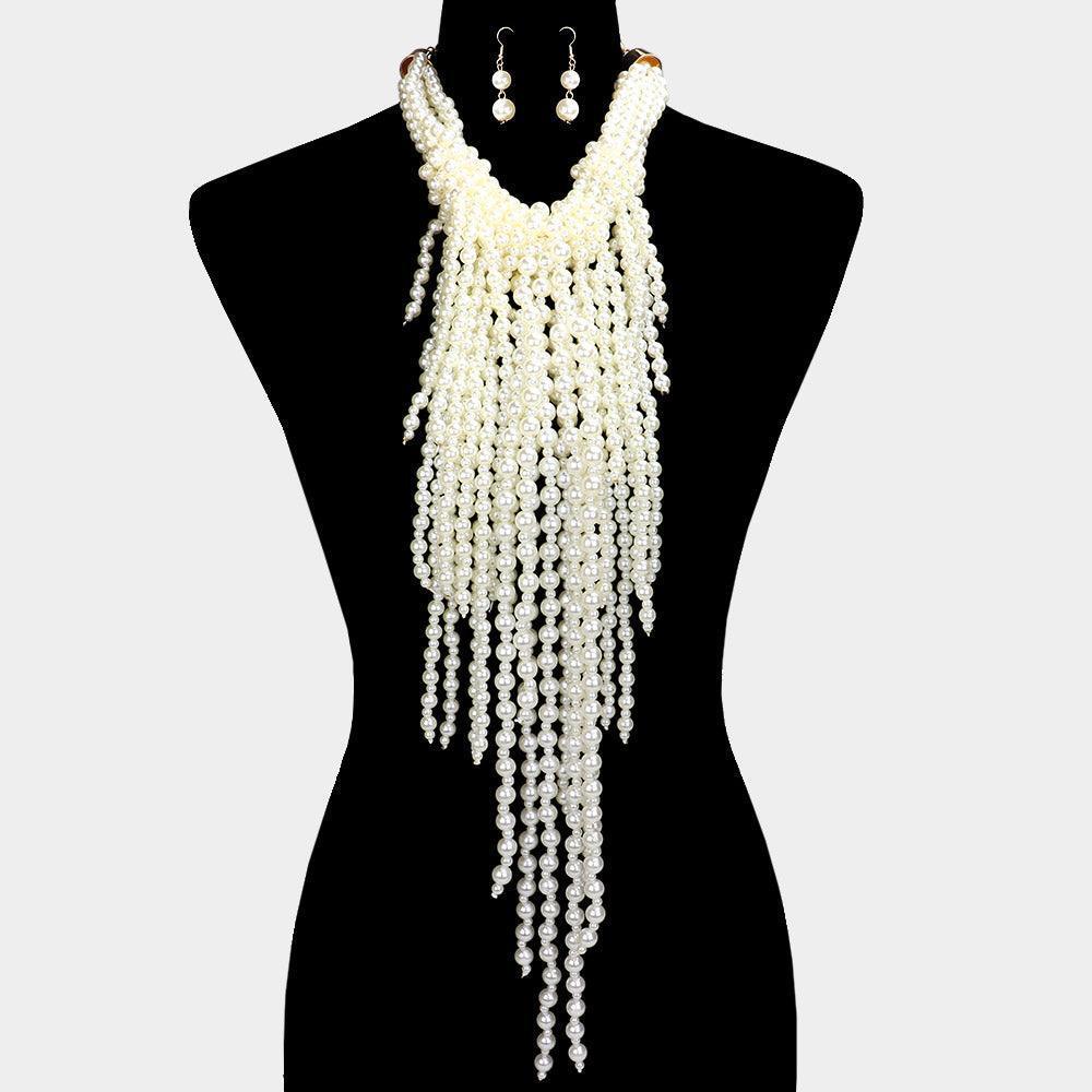 Cream Pearl Strand Fringe Bib Necklace - Jewelry Store by Erik Rayo