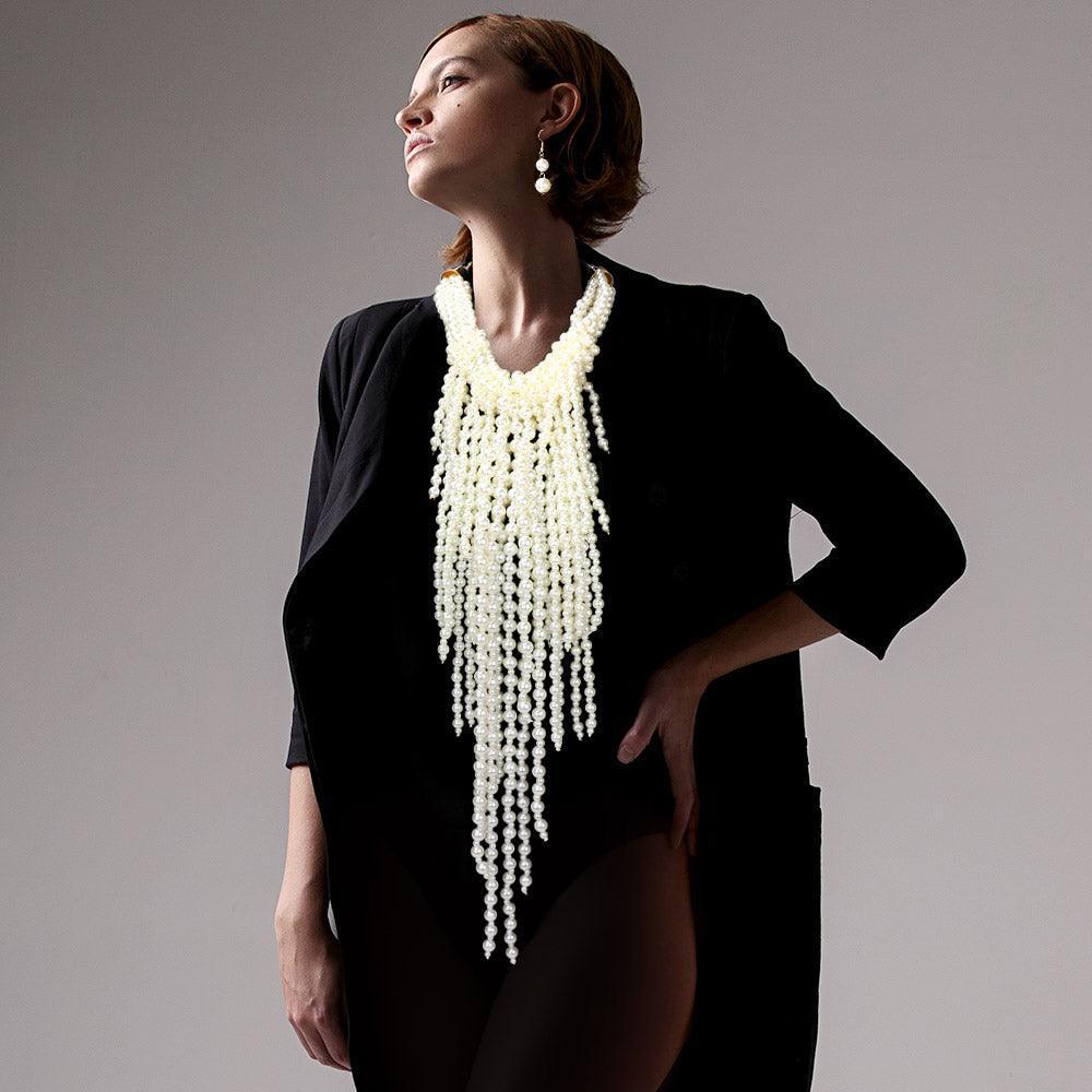 Cream Pearl Strand Fringe Bib Necklace - Jewelry Store by Erik Rayo