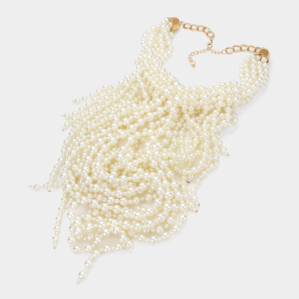 Cream Pearl Strand Fringe Bib Necklace - Jewelry Store by Erik Rayo