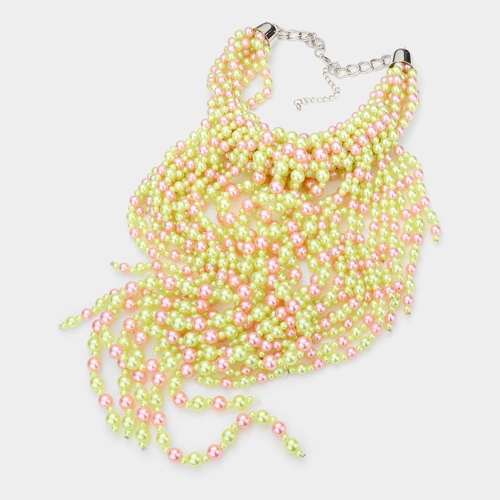 Pink Pearl Strand Fringe Bib Necklace - Jewelry Store by Erik Rayo
