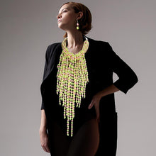 Load image into Gallery viewer, Pink Pearl Strand Fringe Bib Necklace
