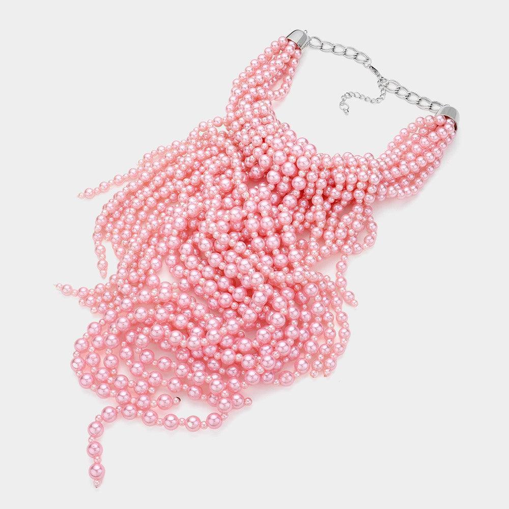 Pink Pearl Strand Fringe Bib Necklace - Jewelry Store by Erik Rayo