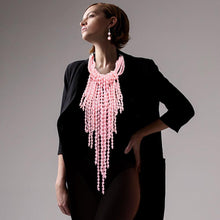 Load image into Gallery viewer, Pink Pearl Strand Fringe Bib Necklace
