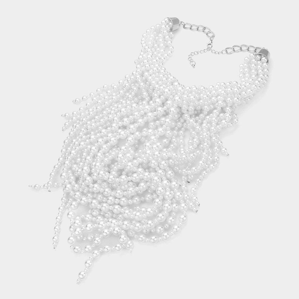 White Pearl Strand Fringe Bib Necklace - Jewelry Store by Erik Rayo
