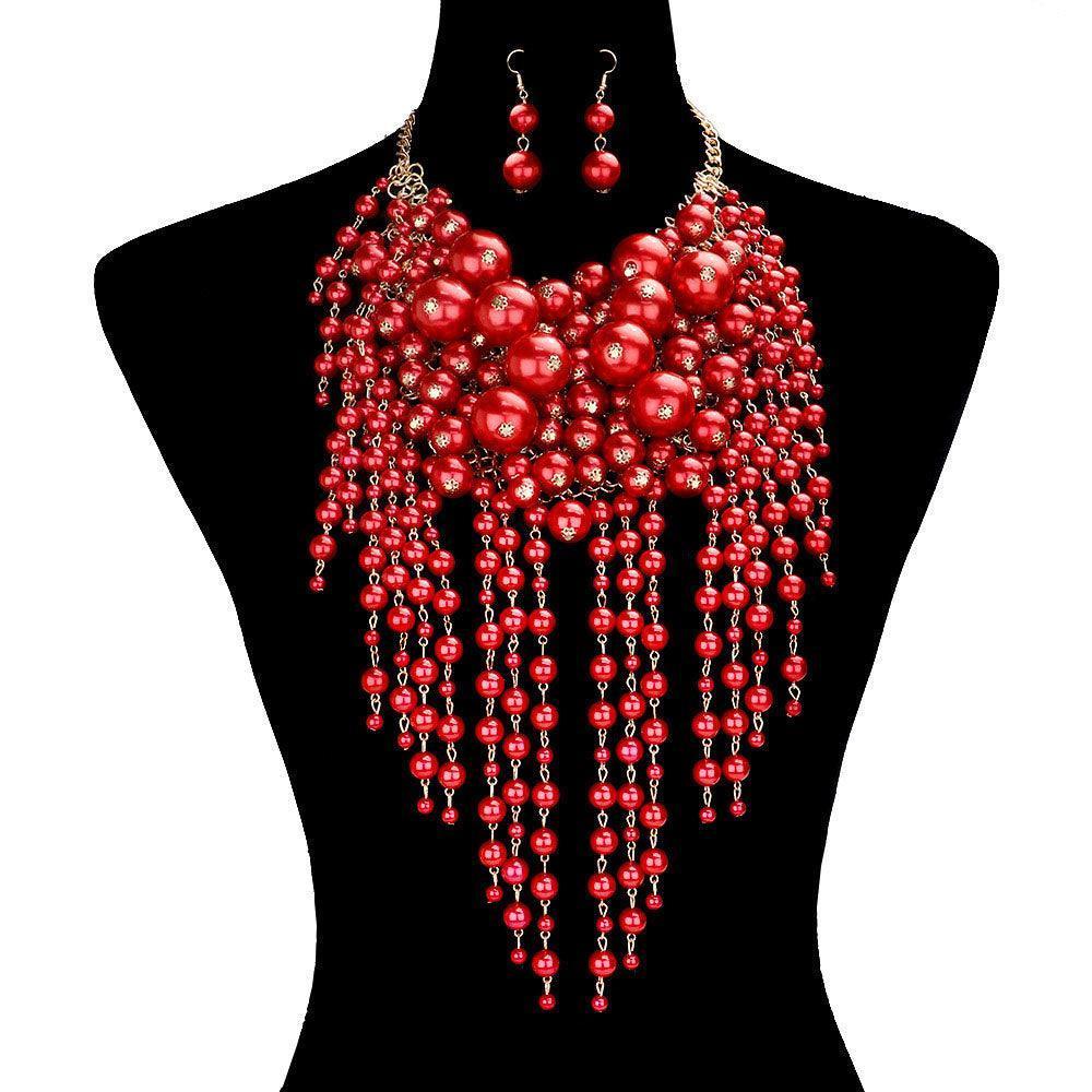 Red Pearl Cluster Statement Necklace - Jewelry Store by Erik Rayo