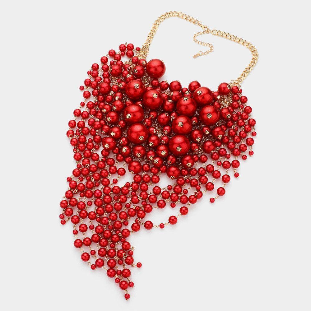 Red Pearl Cluster Statement Necklace - Jewelry Store by Erik Rayo