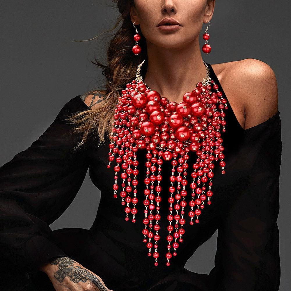 Red Pearl Cluster Statement Necklace - Jewelry Store by Erik Rayo