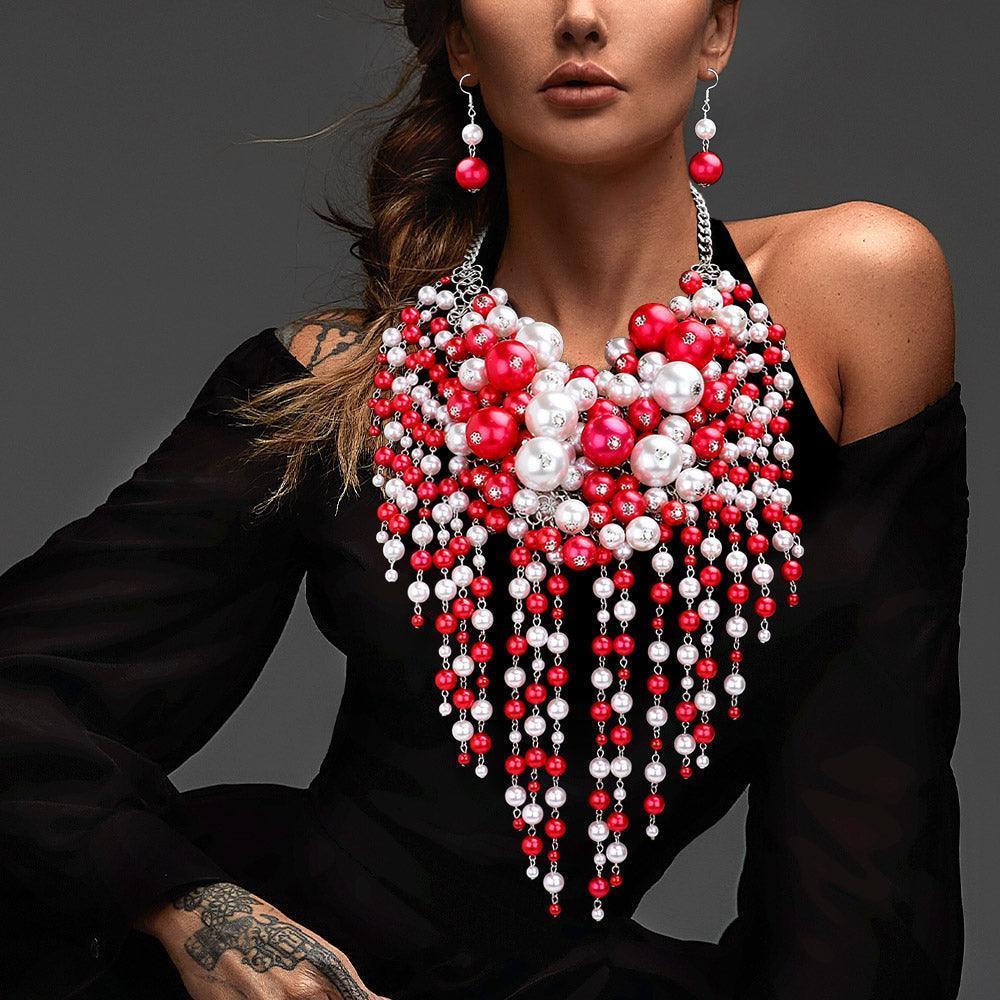 Red Pearl Cluster Statement Necklace - Jewelry Store by Erik Rayo