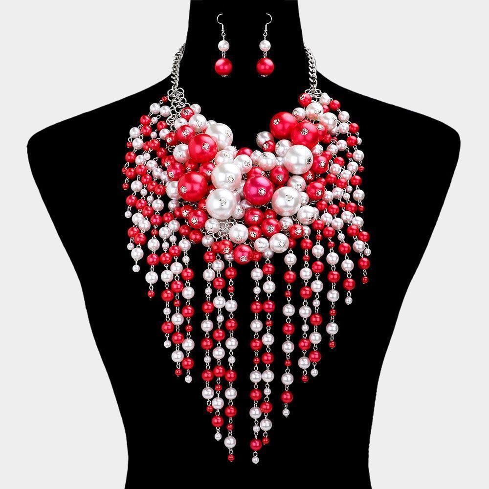 Red Pearl Cluster Statement Necklace - Jewelry Store by Erik Rayo