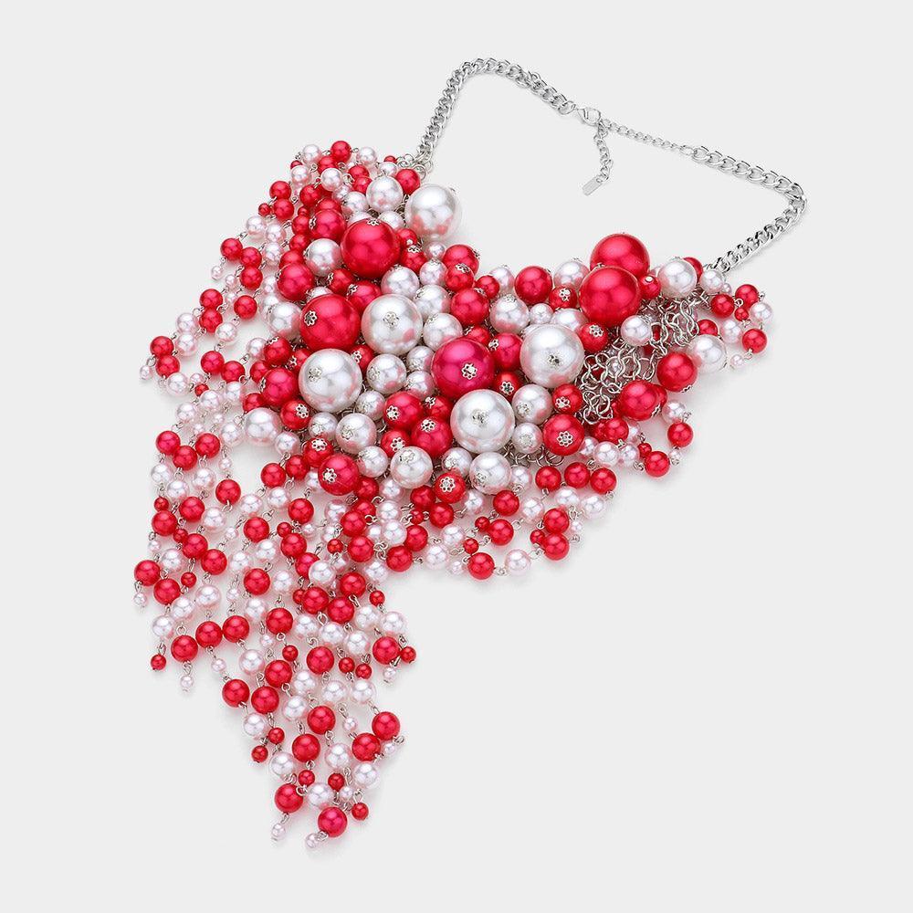 Red Pearl Cluster Statement Necklace - Jewelry Store by Erik Rayo