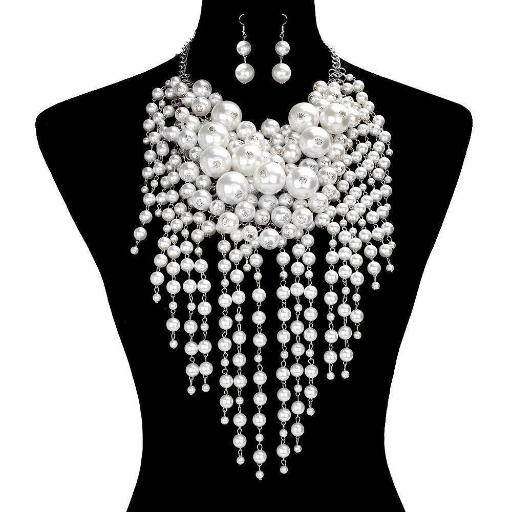 White Pearl Cluster Statement Necklace - Jewelry Store by Erik Rayo