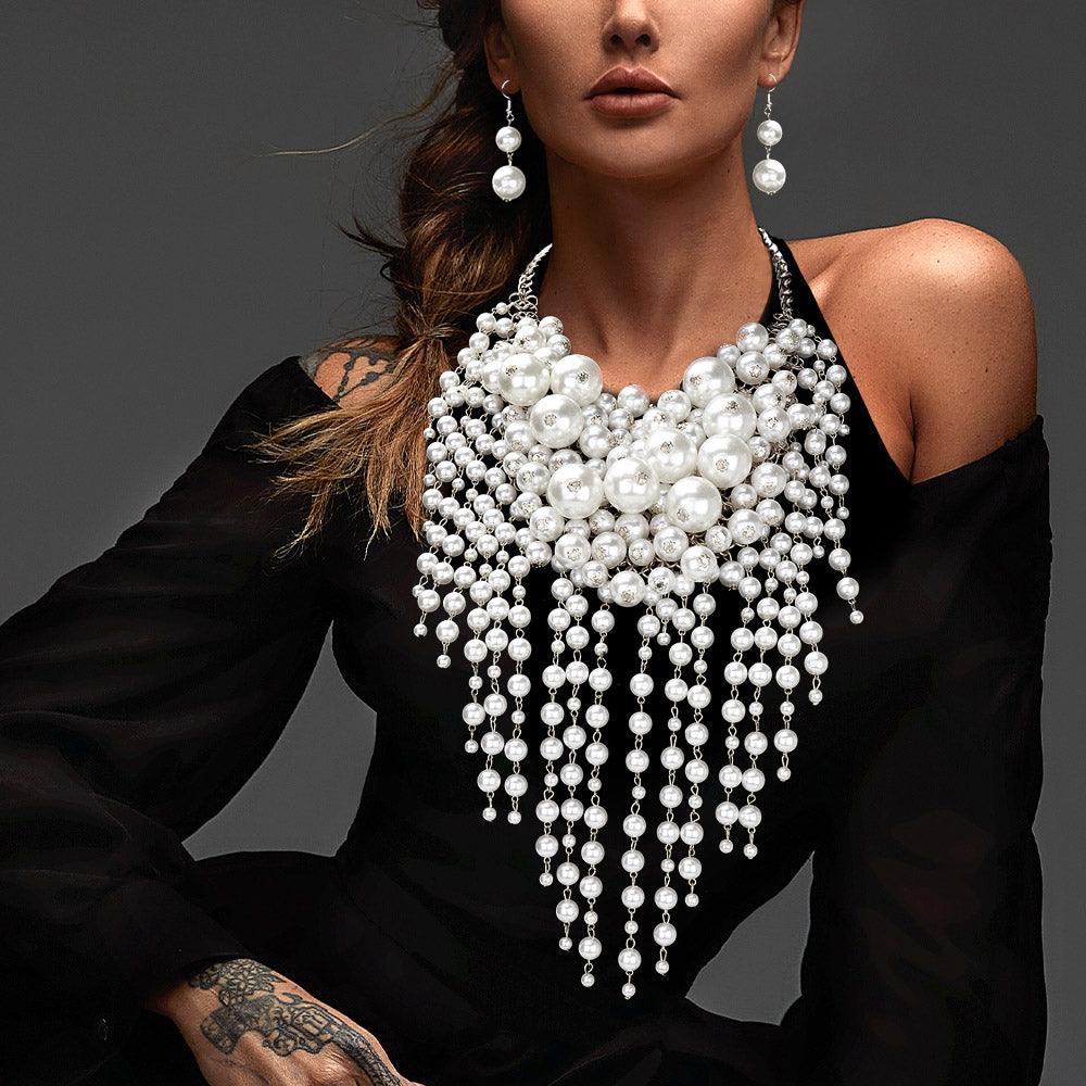 White Pearl Cluster Statement Necklace