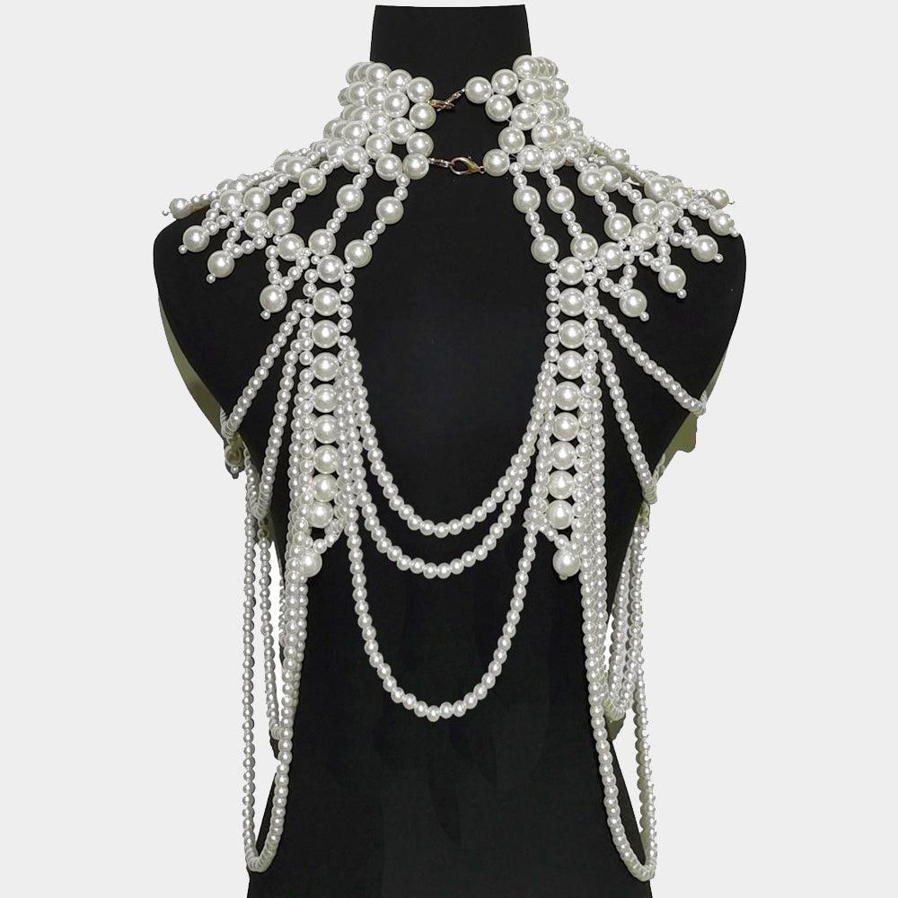 Cream Draped Pearl Armor Body Chain Necklace - Jewelry Store by Erik Rayo