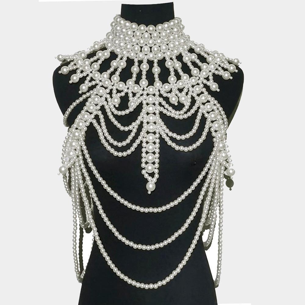 Cream Draped Pearl Armor Body Chain Necklace - Jewelry Store by Erik Rayo
