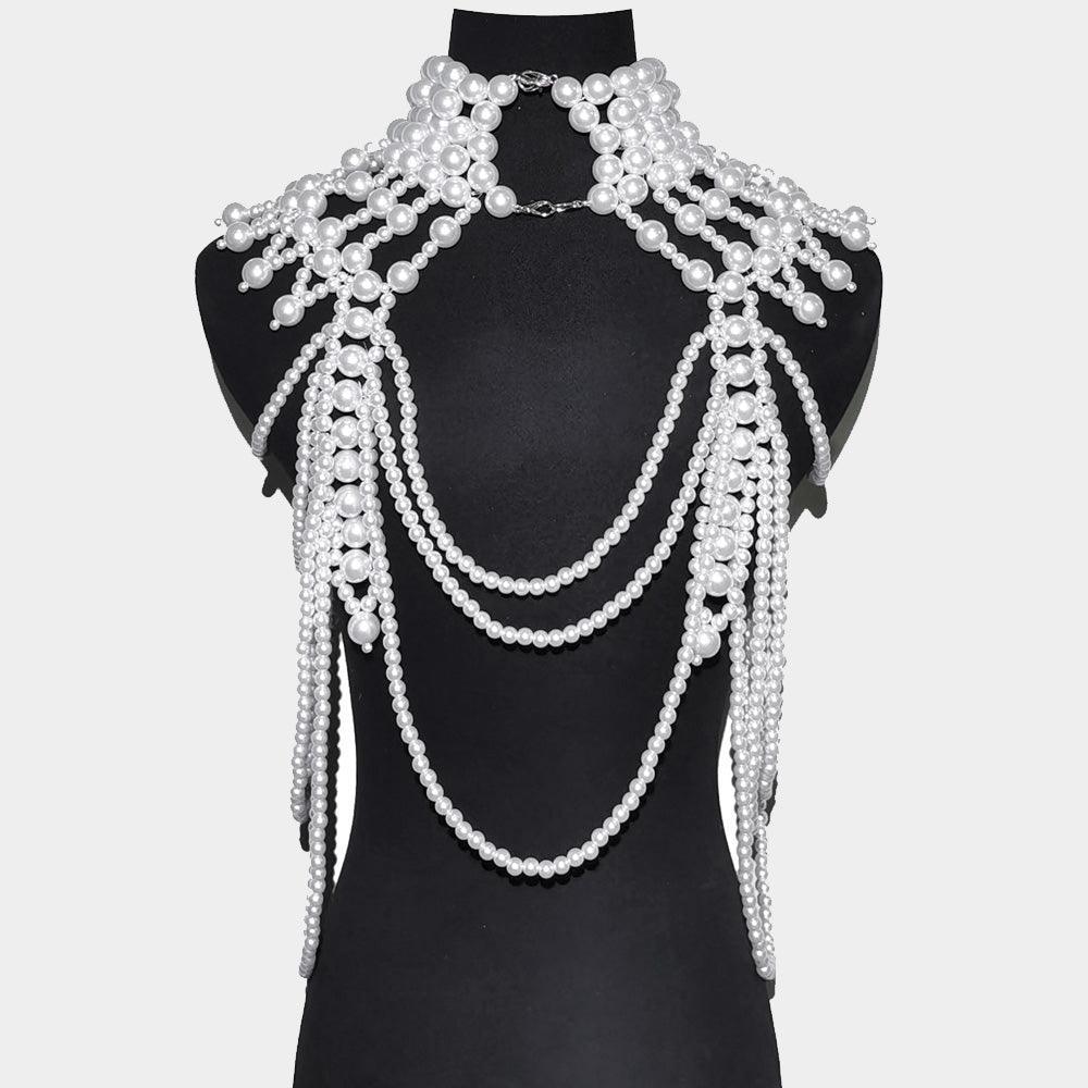 White Draped Pearl Armor Body Chain Necklace - Jewelry Store by Erik Rayo