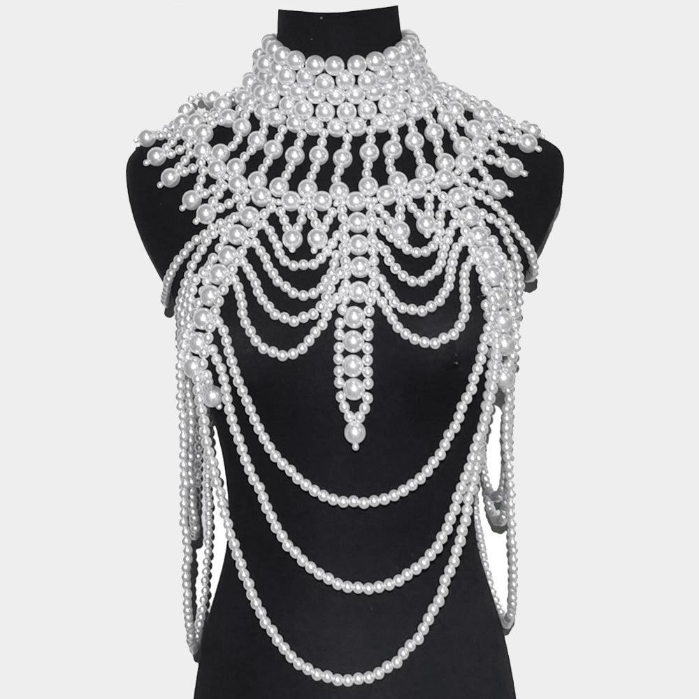 White Draped Pearl Armor Body Chain Necklace