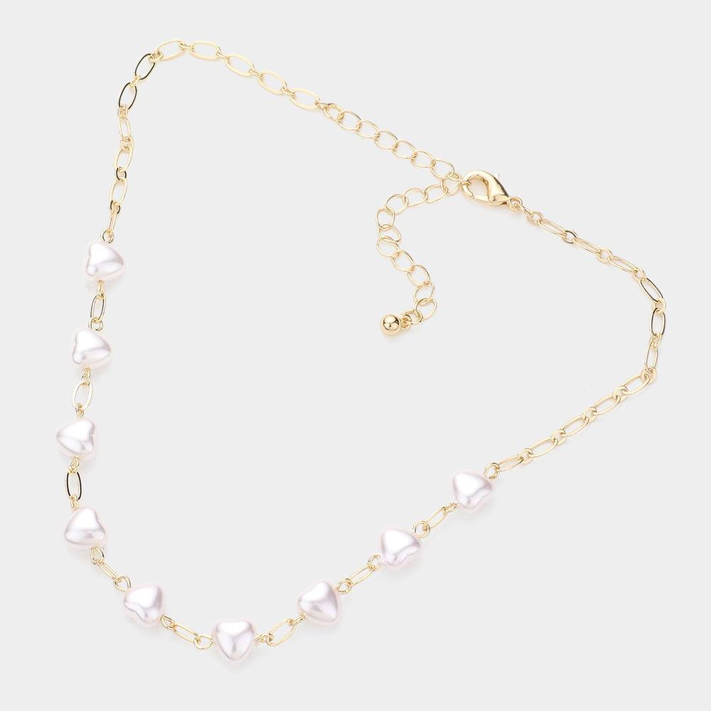 Cream Heart Pearl Link Choker Necklace - Jewelry Store by Erik Rayo