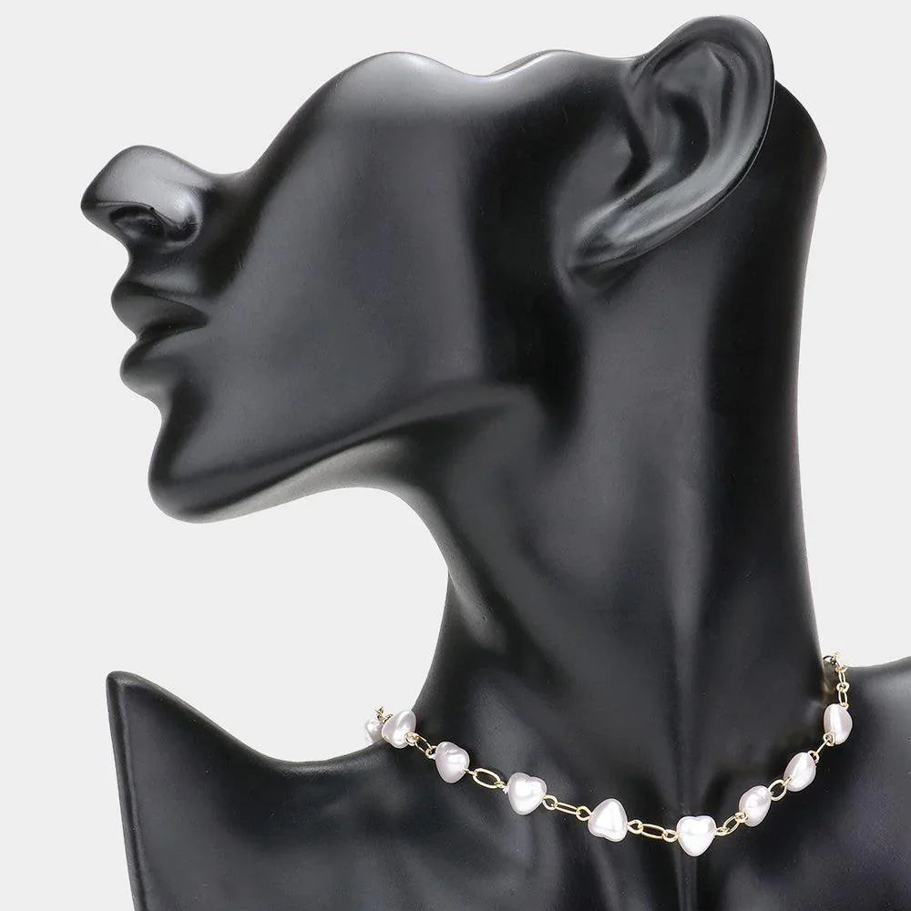 Cream Heart Pearl Link Choker Necklace - Jewelry Store by Erik Rayo