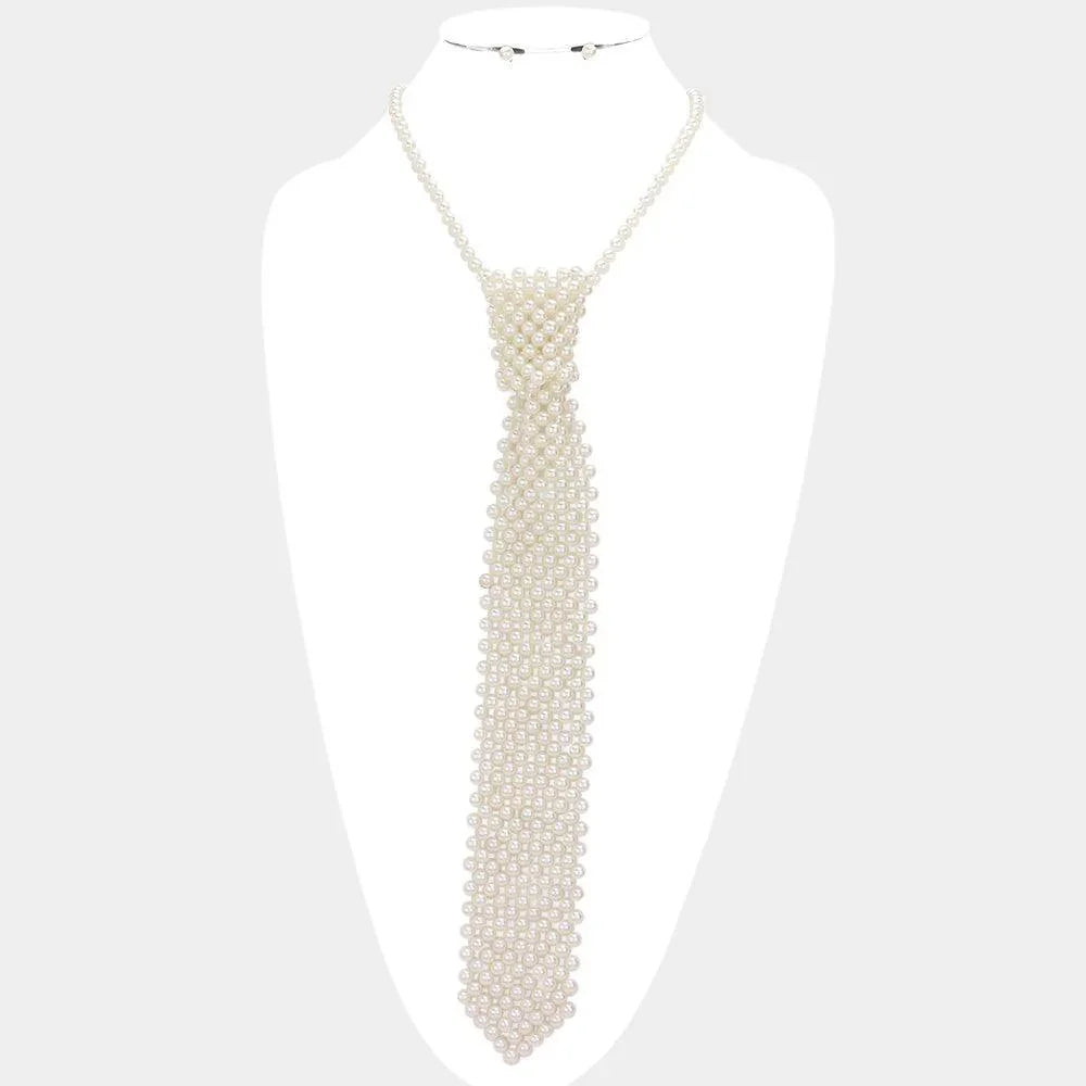 Cream Pearl Neck Tie Necklace - Jewelry Store by Erik Rayo