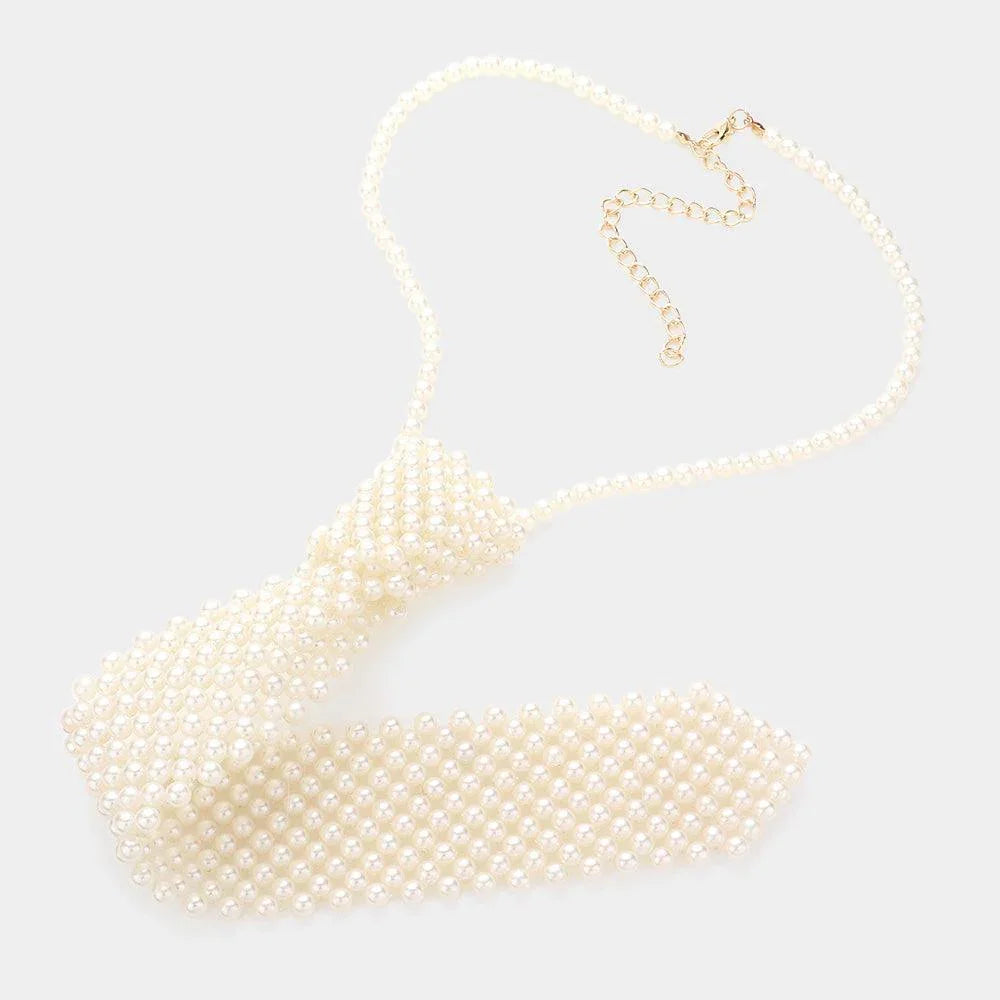 Cream Pearl Neck Tie Necklace - Jewelry Store by Erik Rayo