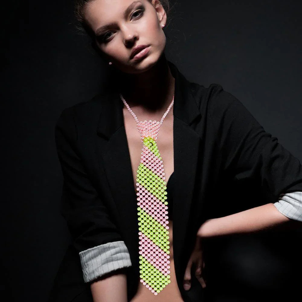 Pink Pearl Neck Tie Necklace - Jewelry Store by Erik Rayo