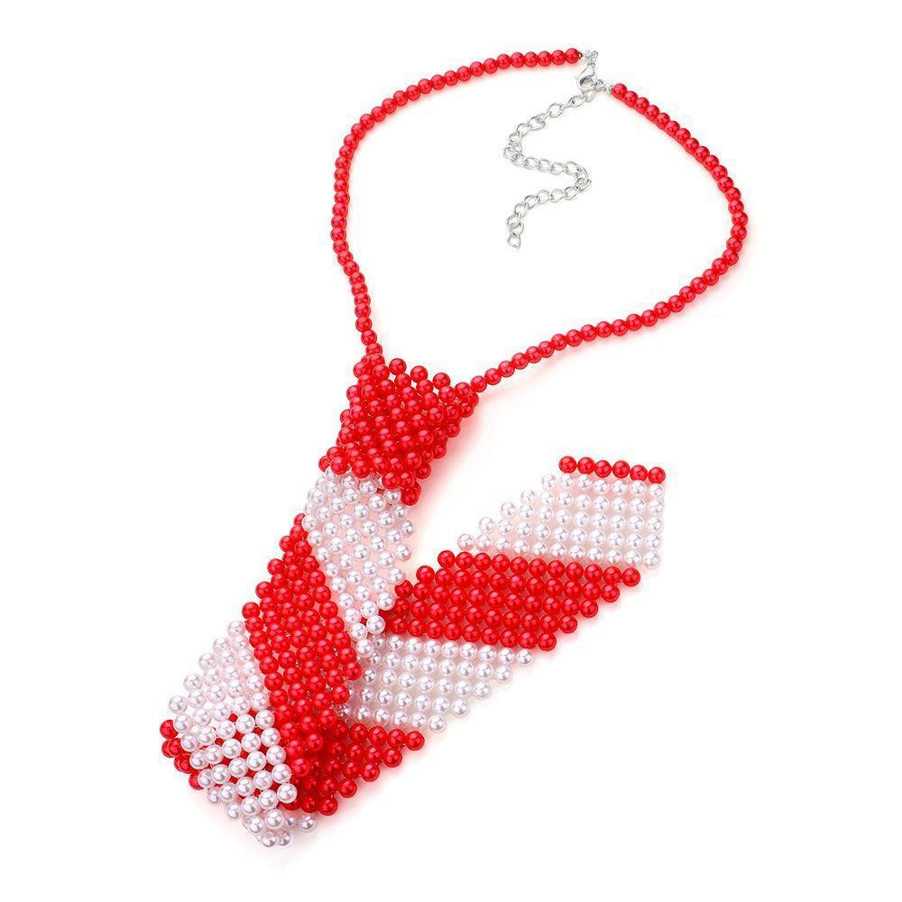 Red Pearl Neck Tie Necklace - Jewelry Store by Erik Rayo