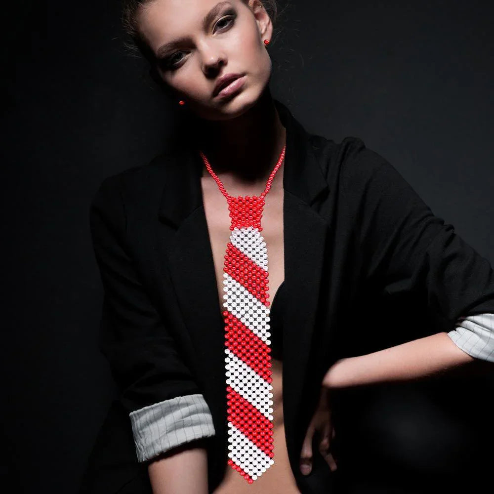 Red Pearl Neck Tie Necklace - Jewelry Store by Erik Rayo