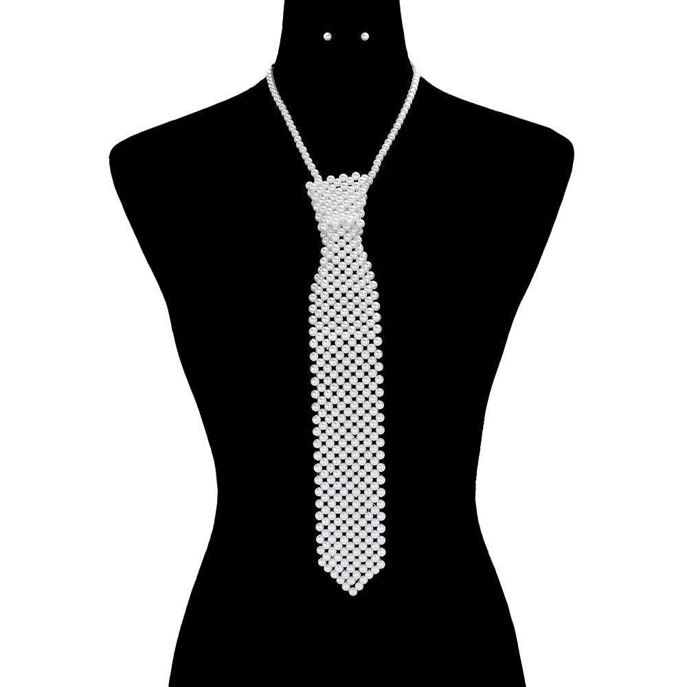 White Pearl Neck Tie Necklace - Jewelry Store by Erik Rayo