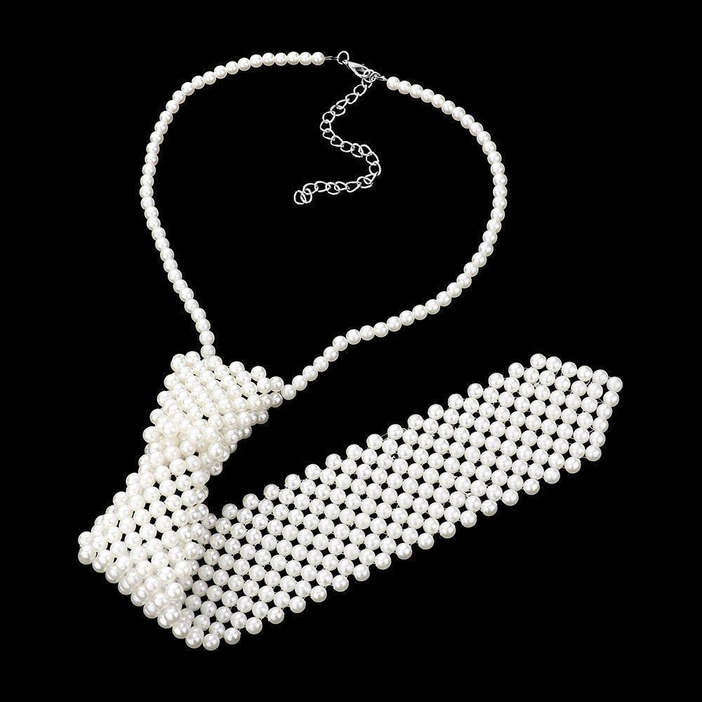 White Pearl Neck Tie Necklace - Jewelry Store by Erik Rayo