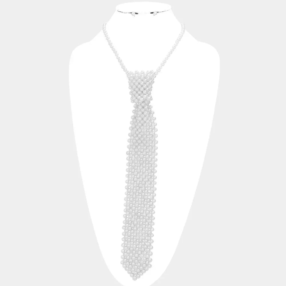 White Pearl Neck Tie Necklace - Jewelry Store by Erik Rayo