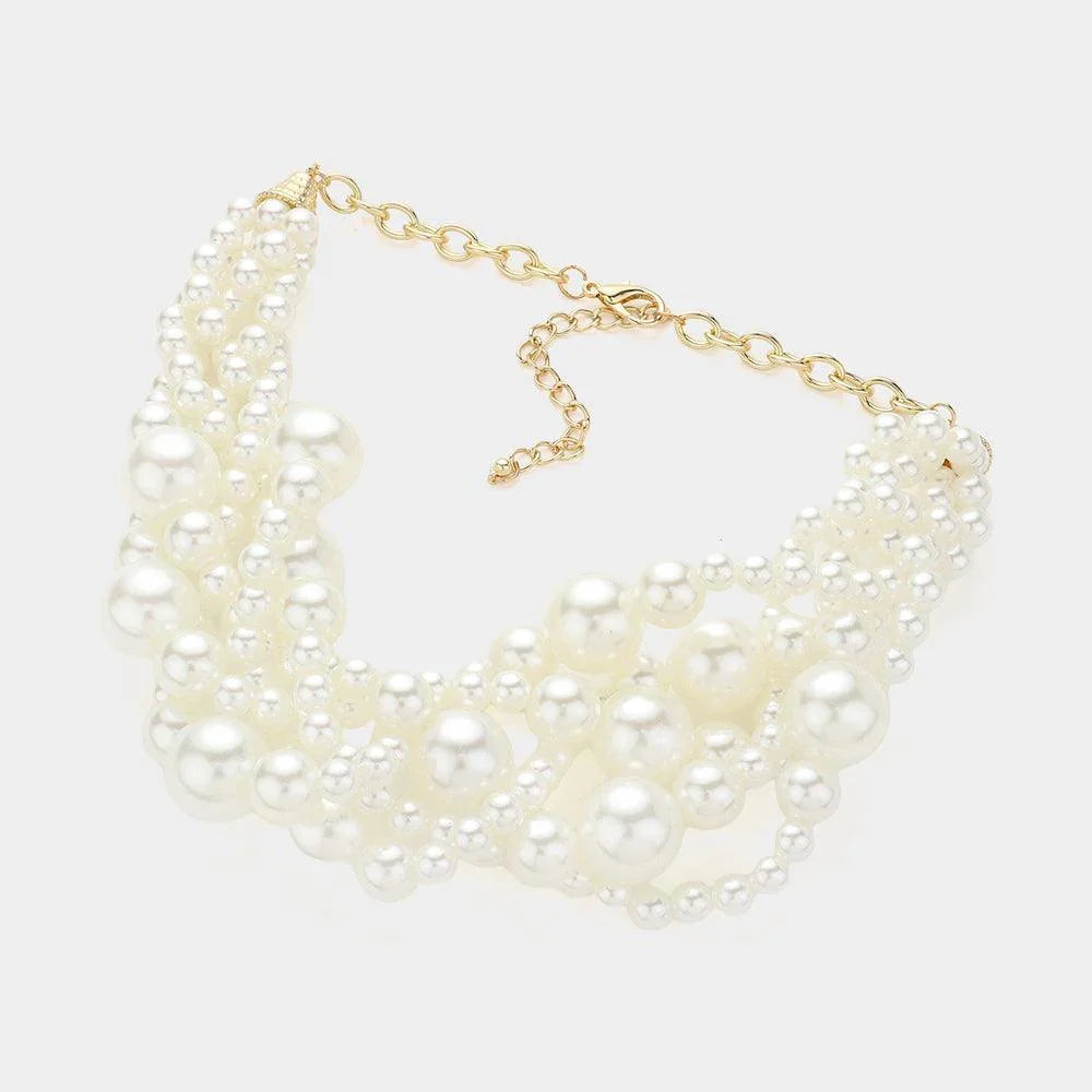 Cream Twisted Multi Strand Pearl Necklace - Jewelry Store by Erik Rayo