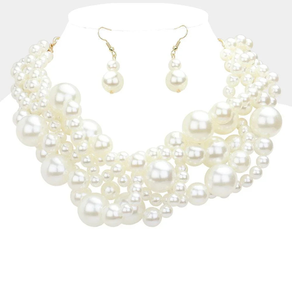Cream Twisted Multi Strand Pearl Necklace - Jewelry Store by Erik Rayo